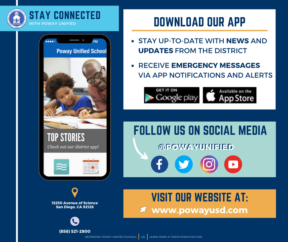 (2/2) #ICYMI: The Family Commitment Survey will be sent Sunday, July 26.

**Download the free PUSD app (App Store, Google Play) to see the latest School Reopening updates from the Superintendent.** 

Have additional questions? Drop them here: bit.ly/PowayQs