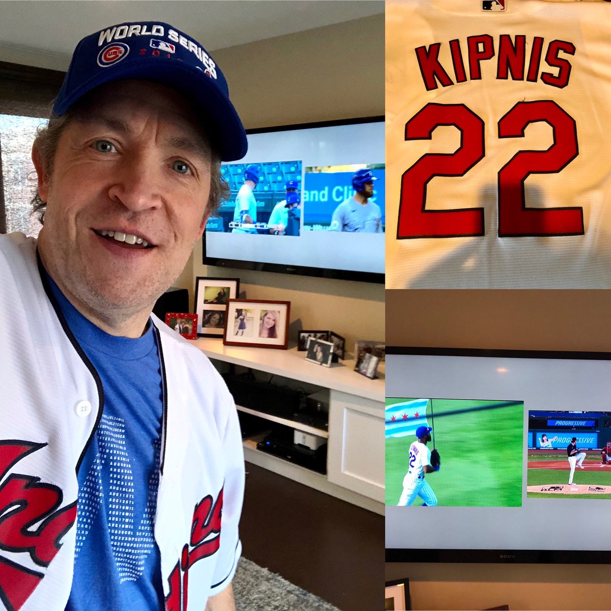 mhnelson's tweet photo. Decked out in @Indians @Cubs gear &amp; my #22 jersey with both #openingday2020 games on @DIRECTV PIP. Welcome to CHI @TheJK_Kid! https://t.co/N8QU2yO7oI