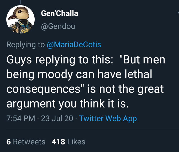 Men, stop complaining that mood swings sound like a potentially serious side effect; we all know you're just thinking about how you love to murder