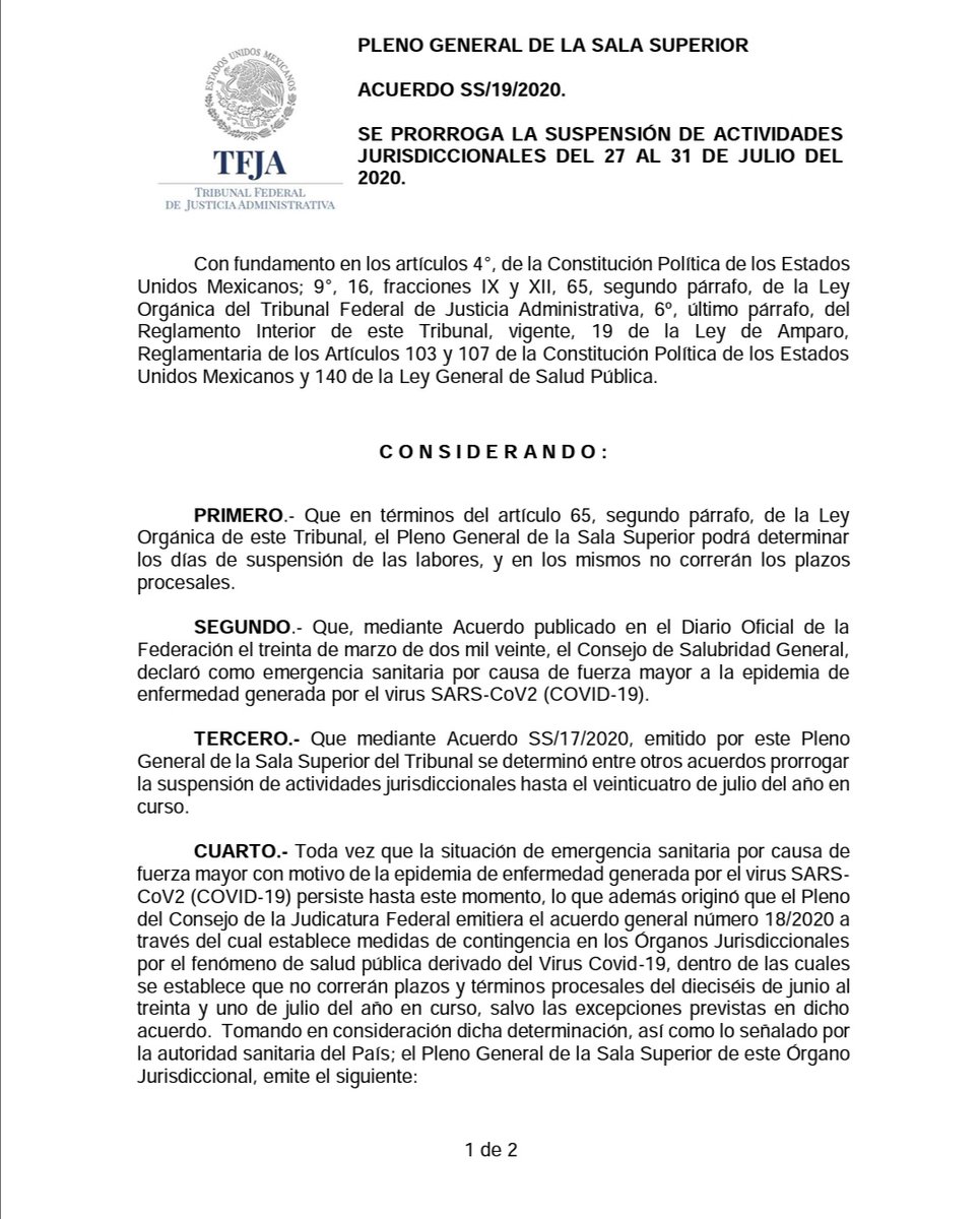 GlobalTaxCFC's tweet image. Prórroga de suspensión de actividades en TFJA