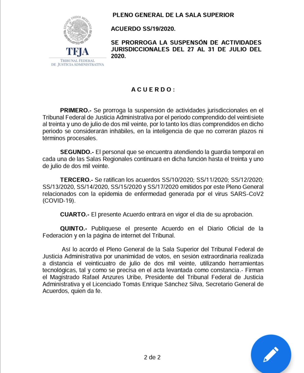GlobalTaxCFC's tweet image. Prórroga de suspensión de actividades en TFJA