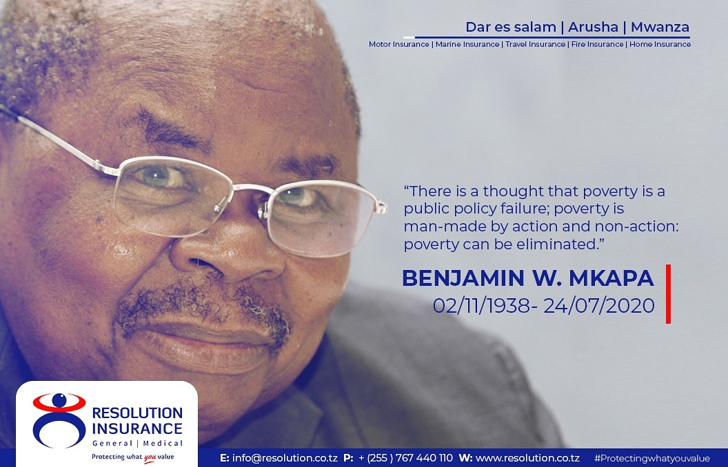 Resolution_TZ's tweet photo. Resolution Insurance inaungana na watanzania wote kuomboleza kifo cha aliyekuwa Rais wa awamu ya tatu wa Jamhuri ya Muungano wa Tanzania Benjamin William Mkapa. Pumzika Kwa Amani. https://t.co/b3Lyxwy9Fg