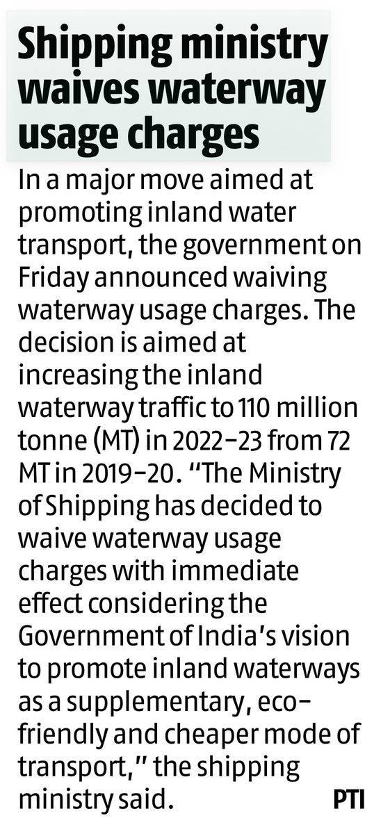 shipmin_india's tweet photo. Towards optimal, viable and eco-friendly mode of transport!

In a major move aimed at promoting ‘Inland Water Transport’ - Ministry announced waiving Inland Waterways Usage Charges. This will boost the mode of transport and create more employment. https://t.co/ikBGcakWtc
