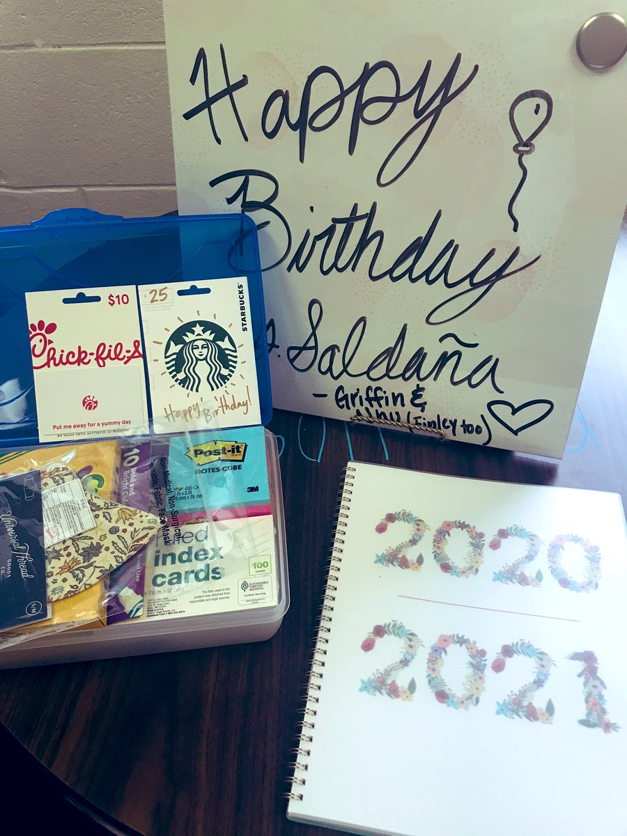 coachsaldanaMHS's tweet photo. You know your students are missing you when they: (1)email you; (2)text you on Remind; and (3)find a way to sneak into your classroom and leave you birthday gifts w/signs DURING SUMMER; or (4) ALL OF THE ABOVE!! 
I ❤️ MY @MagnoliaHighTX KIDS !! @griffindeclaris @nhutran_ https://t.co/xs1XGYb5P6