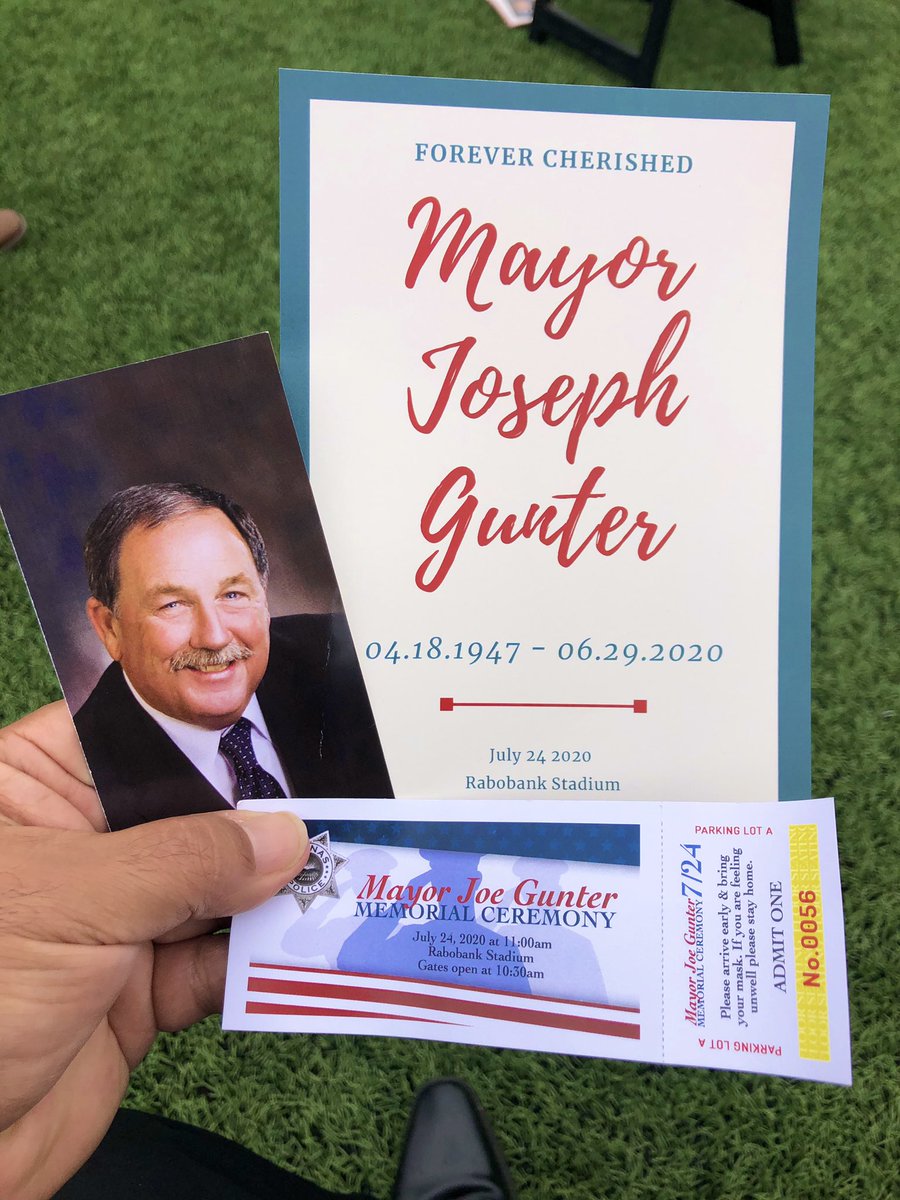SupervisorAlejo's tweet photo. Great tributes about our friend &amp; late Salinas Mayor #JoeGunter today! Thanks to all who came to Rabobank Stadium to pay last respects to him &amp; big thanks to all our veterans who organized a beautiful ceremony!! #RIPJoeGunter🇺🇸 https://t.co/Qume7Np6ID