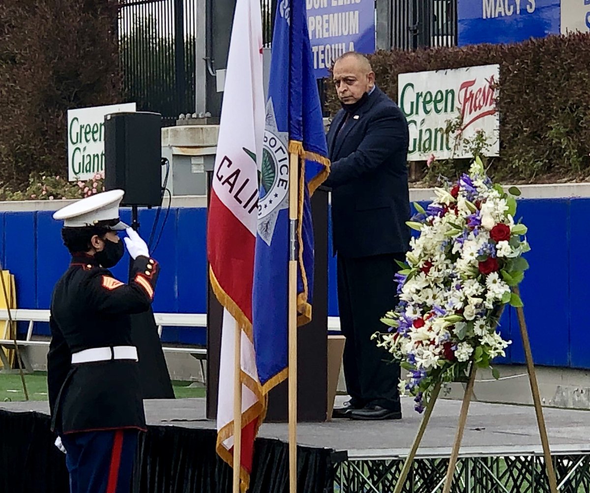 SupervisorAlejo's tweet photo. Great tributes about our friend &amp; late Salinas Mayor #JoeGunter today! Thanks to all who came to Rabobank Stadium to pay last respects to him &amp; big thanks to all our veterans who organized a beautiful ceremony!! #RIPJoeGunter🇺🇸 https://t.co/Qume7Np6ID