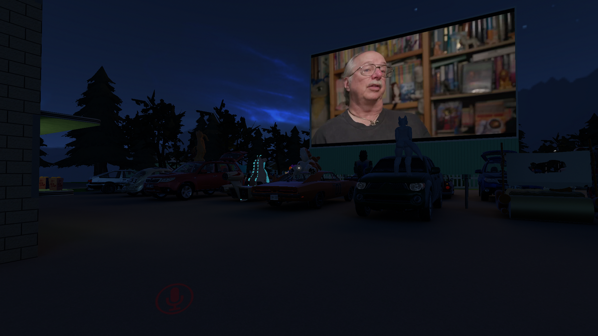 wildbilltx's tweet photo. What happens when furries run the #VRChat Drive-in Theater? We watch @AshCoyote 's #thefandom !!  Going on right now... #FursuitFriday https://t.co/WWXtRNy5YJ