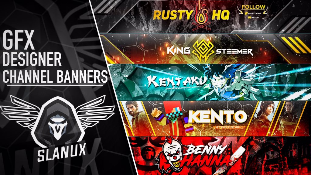 SlanuxYT's tweet photo. Hey everyone!😊
I’m a GFX Designer! ✅
If you need daily thumbnails/logos/channel banners/twitter headers/gaming overlays and other stuff! ❤️ Some of my recent work! 🔥
 🛑(RT&amp;DM) 🛑
#INeedGfx #GfxDisigner #Banner #NeedBanner #GFXDesigner #Gfx #Revamp #NeedThumbnails https://t.co/HV5KylU6xj
