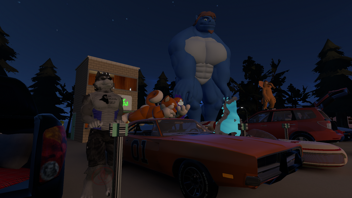 wildbilltx's tweet photo. What happens when furries run the #VRChat Drive-in Theater? We watch @AshCoyote 's #thefandom !!  Going on right now... #FursuitFriday https://t.co/WWXtRNy5YJ