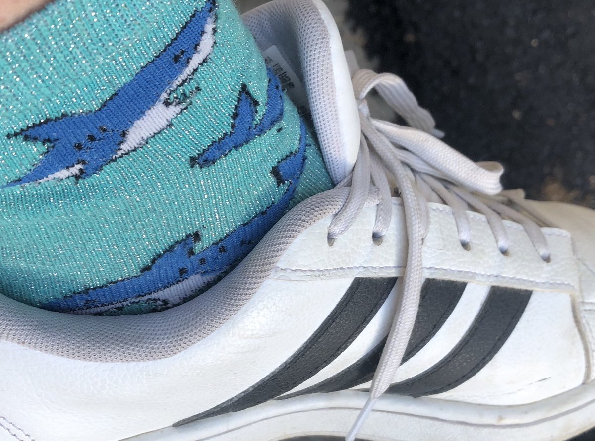 cinabon_bon's tweet photo. You ever have your makeup match your socks bc same anyway happy shark sock Friday :) https://t.co/WgYdoLMtTz