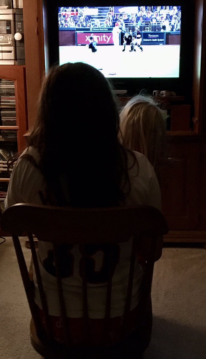 HertzlerMichael's tweet photo. While it’s not the same as being in her favorite spot at CBP cheering on her beloved @Phillies, watching them on TV tonight with her Julie doll is not bad at all. We miss everyone! @TMacPhils @GmurphNBCS @JohnKruk @CARautism #BaseballHeals #EmmaRocksAutism #EaglesAutismChallenge https://t.co/71cAXka4G0