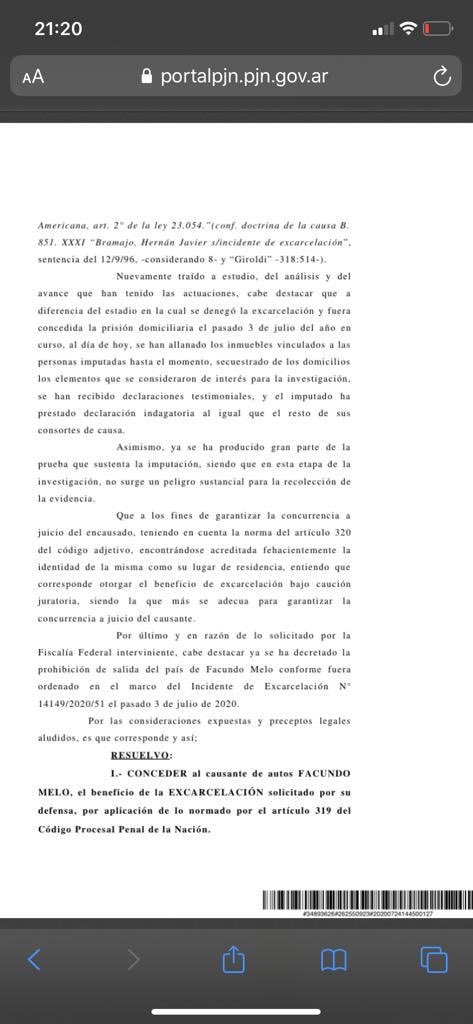 Excarcelación de Melo y Araque