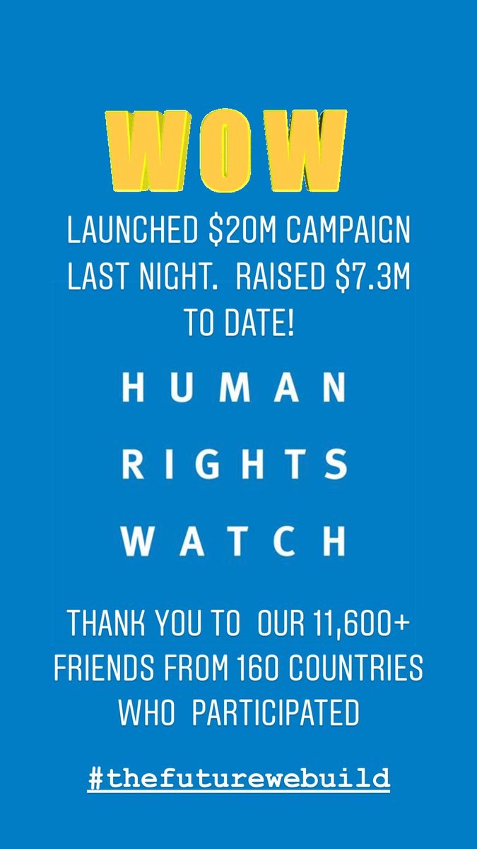 ricarodman's tweet image. Human Rights Watch raises $7.3M surrounding global event.  Thank you to our 11,600+ friends across 160 countries who participated #thefuturewebuild ⁦@hrw⁩