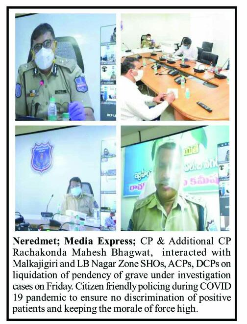 MalkajgiriCop's tweet photo. #CP & Addl CP Rachakonda #interacted with Malkajgiri & LB Nagar Zone SHOs, ACPs, DCPs on #liquidation of pendency of #grave under investigation cases. #CitizenFriendlyPolicing during #COVID19Pandemic to ensure no #discrimination of #positivepatients & keeping morale of force high https://t.co/ry5QLjr3Wp