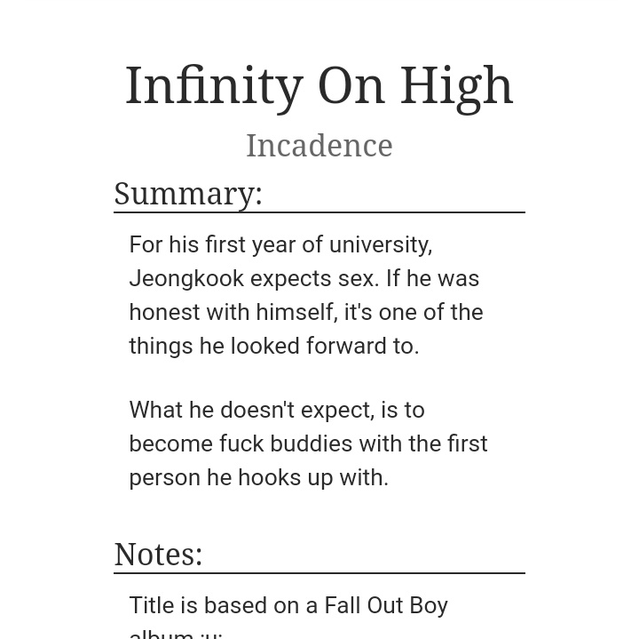 Infinity on High | 24k https://archiveofourown.org/works/3174990/chapters/6896432
