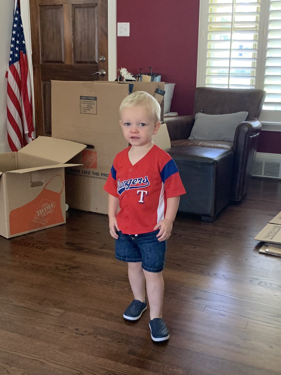 Jessikal122's tweet photo. Our boy was ready for the @Rangers opener #TogetherWe https://t.co/F1oavTQoNx