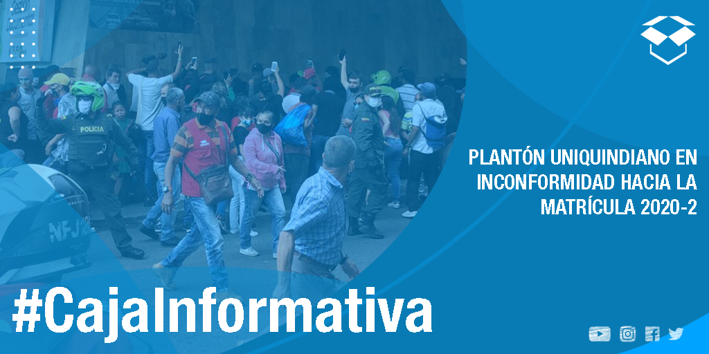 #CajaInformativa | 🏢👮🏻‍♂️ Este 24 de Julio se realizó un plantón en La Plaza de Bolivar de Armenia, organizado por estudiantes Uniquindianos en rechazo a la matrícula del segundo semestre del 2020.
cutt.ly/Msi6RLH