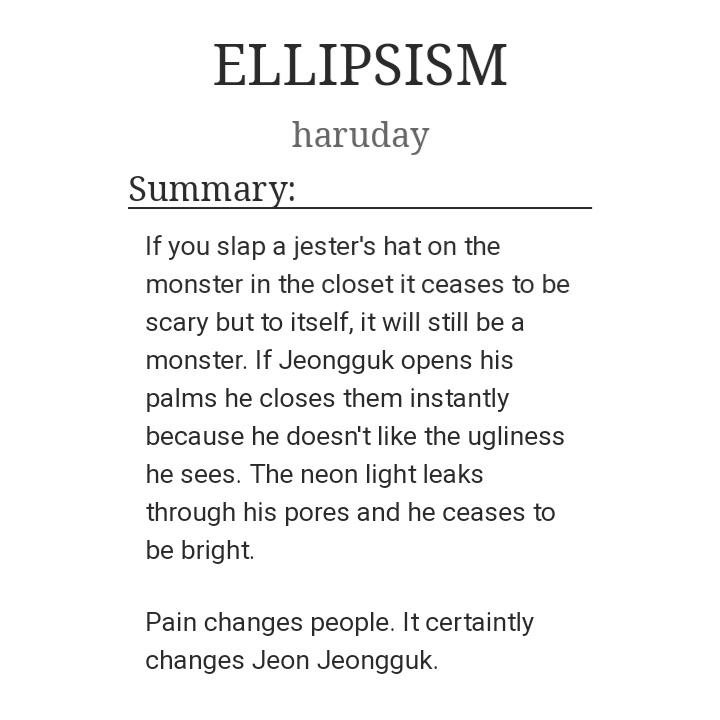 ELLIPSISM | 72k https://archiveofourown.org/works/14916719/chapters/34553375