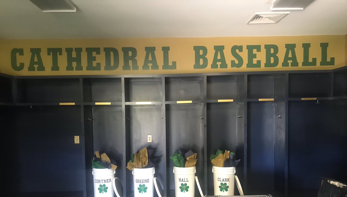C_IrishBaseball's tweet photo. BIG DAY TOMORROW FOR THE CLASS OF 2020! Especially excited for our 4 Cathedral Baseball graduates, Cam Clark, Kyle Cortner, Daylen Hall, and Sam Greene who will graduate on their home field at Brunette Park! ☘️ https://t.co/7pWjLA9jBi