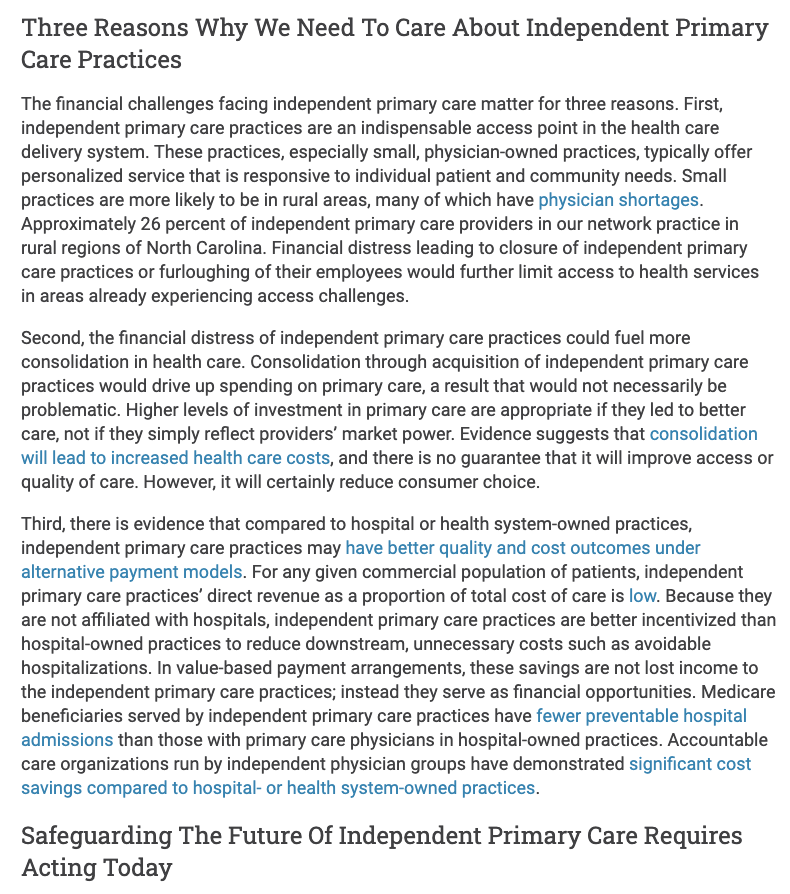 16/ They are not a bunch of soft-headed idealists. (well, certainly not soft-headed)As  @azaleakim  @RahulRajkumar11  @scottheiser + coauthors detail, health plans that care about cost, quality, access should focus on independent PCPswhy don't they?? https://www.healthaffairs.org/do/10.1377/hblog20200721.6981/full/