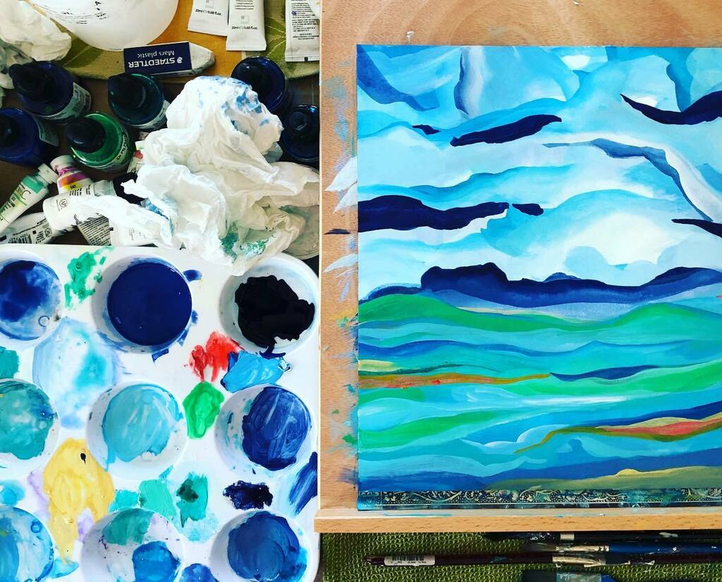 Stormy skies all day at the beach. Still better than stormy skies anywhere else. #lisakatharina_happy #paintings #artoftheday #painter #supportwomenartists #showmeyourstudio #artworkinprogress #createeverydamnday #watercolorpainting