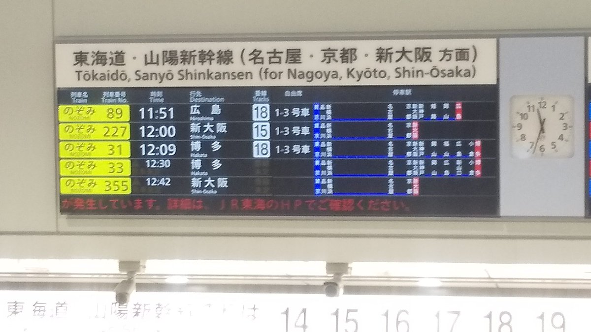 Yasuharu En Twitter 東海道新幹線 ダイヤ乱れ 豊橋 三河安城間の大雨の影響でダイヤが乱れています 東京 発は今のところ定刻ですが 12時30分発から乱れが発生する見込みです 東海道新幹線 ダイヤ乱れ 東京駅 Yasuharu En Twitter 東海道新幹線 ダイヤ乱れ 豊橋 三河安城間の大雨の影響でダイヤが乱れています 東京 発は今のところ定刻ですが 12時30分発から乱れが発生する見込みです 東海道新幹線 ダイヤ乱れ 東京駅