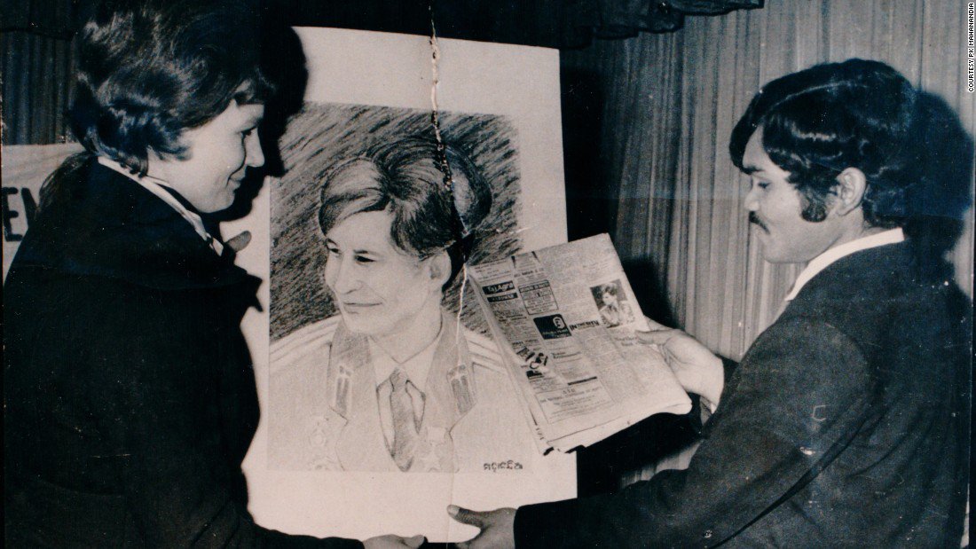 But that all changed when he was at a procession one dayIt was for Valentina Treskova, the first woman cosmonaut from the USSRHe quickly made a sketch of her a presented it to her. The next day all newspapers went ablaze with headlines like "Woman from Space meets Jungleman".