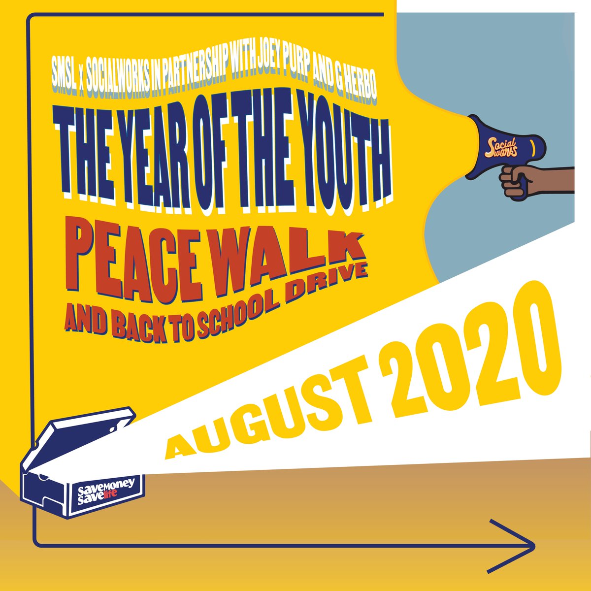 gherbo's tweet photo. I'm thrilled to announce my partnership with @SMSLFoundation @vicmensa @chancetherapper @SocialWorks and @joeypurps The #YearofTheYouth Peace Walk and Back To School Drive! Get info at https://t.co/vhMV9TBSCD & donate now here https://t.co/vhMV9TBSCD #SaveMoneySaveLife https://t.co/eFLZNugPyG