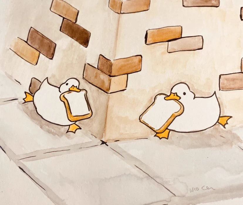 食パンかぶりのアヒル画像!この後衝突の絵面が見える!!