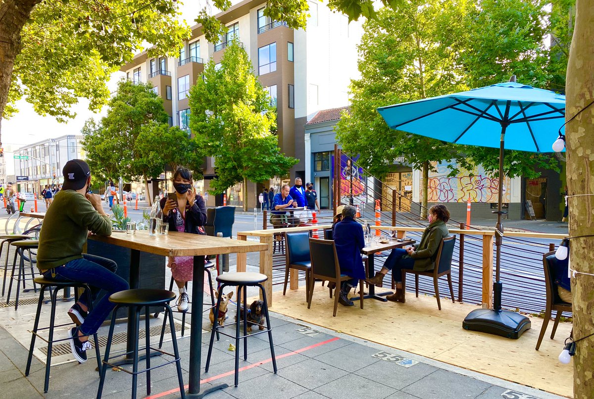 vaskiniris's tweet photo. Got to see the transformation of the Valencia St Shared Space street closure yesterday!  
🙏🏼 Supervisor @RafaelMandelman, 🙏🏼 to Small Biz Commisioner @manny_yekutiel !  
Great to see @sfmta_muni Dir.  @jeffreytumlin and Small Biz Commision Pres. @Sharkyl  doing their rounds! https://t.co/EhrOG7liKl