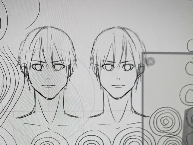 正面と線の練習。
神絵師の動画を、見て、線は一気にシュッシュッと引いてたけど、線をゆっくり引くのも大事だそうです。 