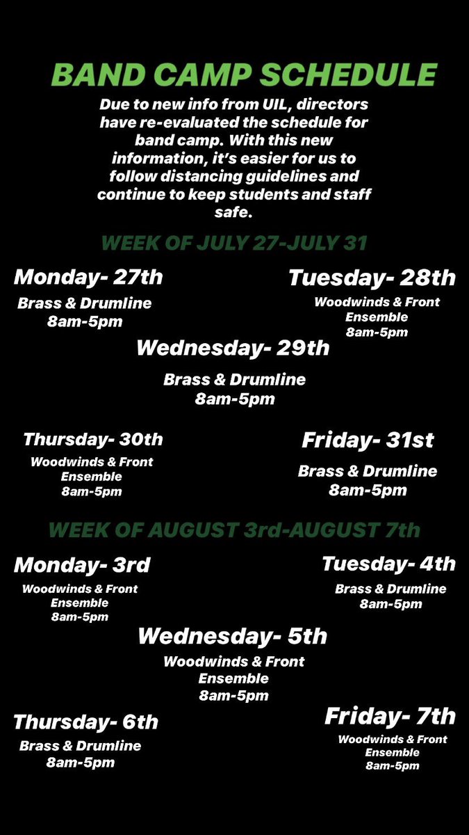 Band updates &amp; new information is coming out nearly everyday with the ongoing covid-19 pandemic. Read below for current updates and guidelines for the next two weeks!