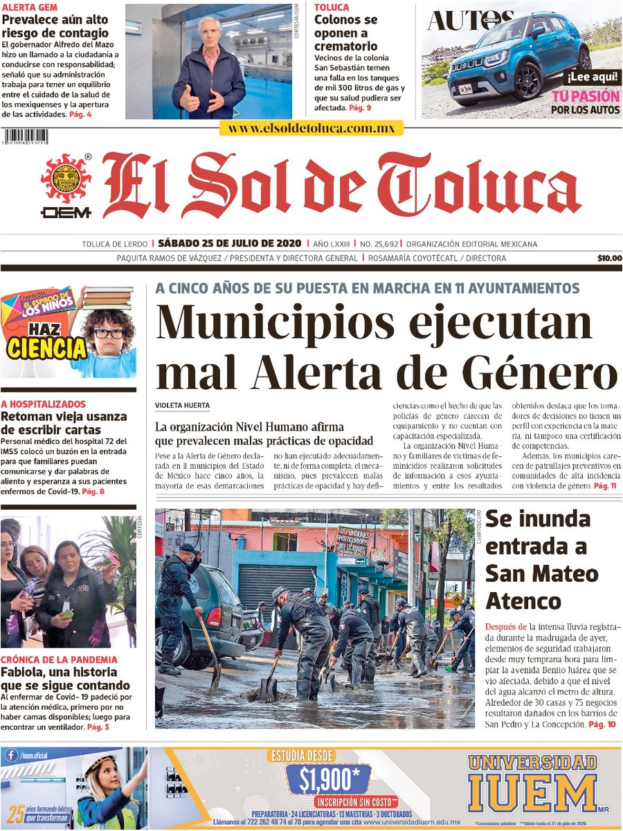 SOLTOLUCA's tweet photo. ¡Excelente Sábado! Hoy, en portada #Local 📰 https://t.co/UbbAGgXK1n