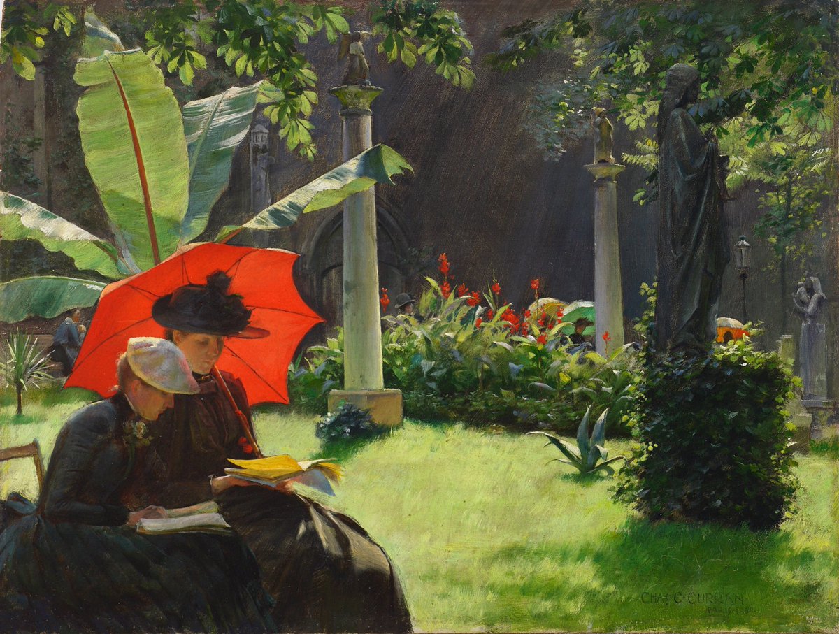 MuseoVisual's tweet image. A veces el arte se encuentra en breves momentos de la vida diaria, que nunca alcanzamos a valorar, sino hasta que visitamos el país idílico de los recuerdos.

“Tarde en el jardín Cluny, París”
(1889) Charles Courtney Curran.