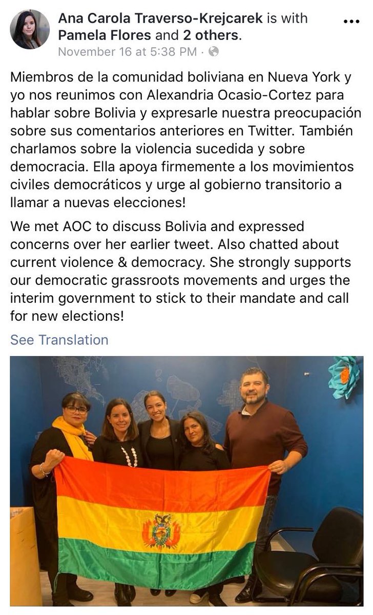 Btw, AOC met with supporters of the coup that happened in Bolivia. This is a politician whose career would benefit from the US looting Lithium to build more private electric cars.These are persons who slandered and lied about Evo, and supported this new "transitional" gov't.