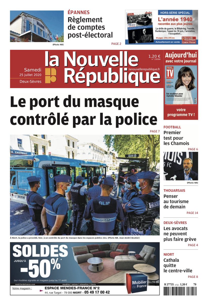 e_niort's tweet photo. #Presse. À la une de la #NouvelleRépublique du samedi 25 juillet 2020. https://t.co/fGwEnT2Y41