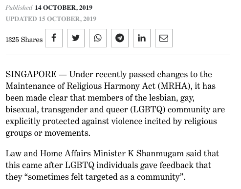 Recent changes to the Maintenance of Religious Harmony Act explicitly protects the LGBTQ community. Have other ministries and stat boards received the memo? Will organisations that serve the needs of the LGBTQ community receive recognition and due status?