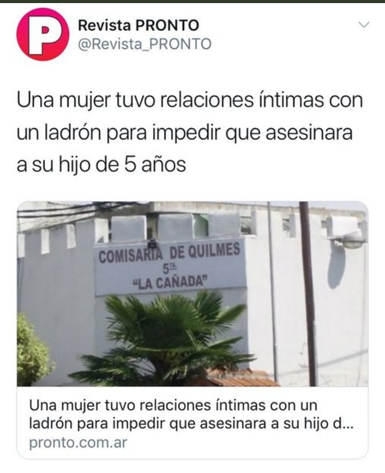 LA VIOLARON.
Urgente capacitaciones obligatorias en los medios para q no se cometan estos horrores, para q no revictimice a sobrevivientes de violencias machistas, para q se informe desde una perspectiva de DDHH.
<a href="/gabicerru/">Gabriela Cerruti - fake</a> 
<a href="/DefdelPublico/">Defensoría del Público</a> 
<a href="/MoniMacha/">Mónica Macha</a> 
<a href="/latfemnoticias/">LATFEM</a> 
<a href="/Red_PAR/">Red PAR</a>