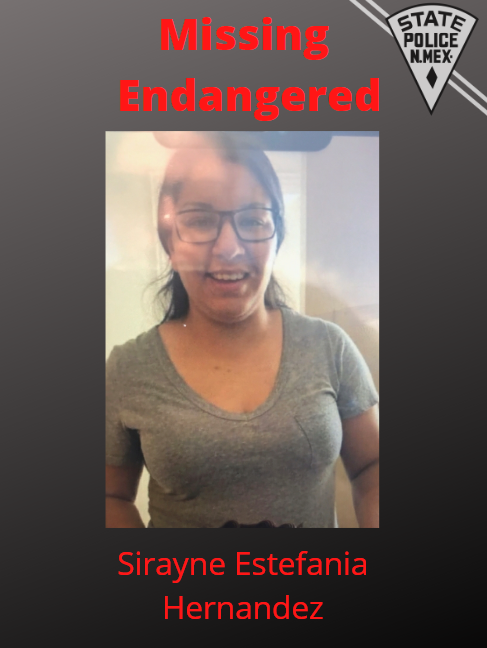 NMStatePolice's tweet photo. Missing Endangered Person Advisory-Sirayne Estefania Hernandez (24), 5'0"tall, 150 lbs, brown eyes, black hair.  Last heard from on 7/22/20 by family and friends. Driving a 2010 black Chevy Malibu NM-ASML99.  It seen call (575) 382-2507.
#PressReleaseNMSP
https://t.co/xVc7FR7aoR https://t.co/LvIi8U2GZF