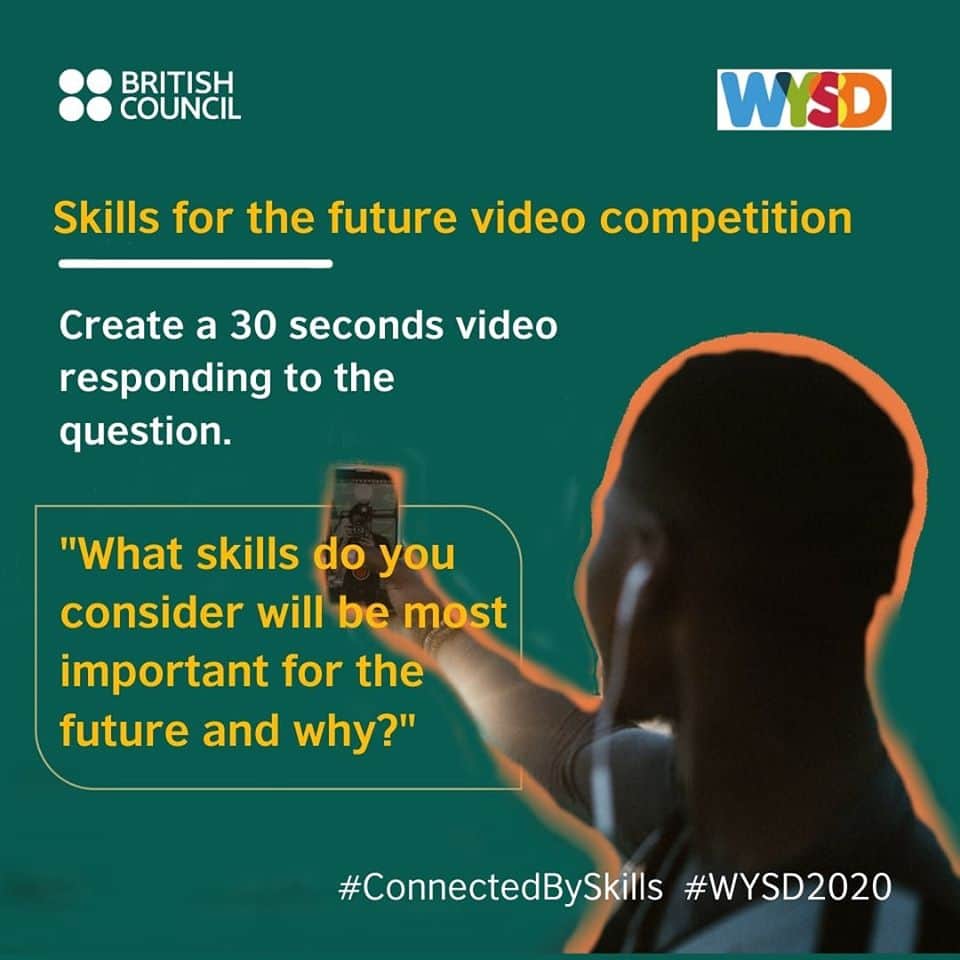 We are launching a 30-seconds video challenge for youths within ages of 18-35. Submit a video, by 29 July, tag <a href="/zwBritish/">British Council</a> telling us the most important skills for the future and why. You may win LinkedIn Learning prize. 

Visit bit.ly/3jziLIN
#ConnectedBySkills #WYSD2020