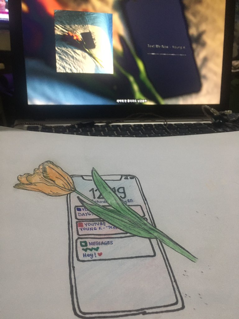 rumingg's tweet image. So I kinda did something 👉🏻👈🏻 based on Young K’s SOLO (wHat SoLo). I’m not good at drawing as u can see by the overlapping and unparallel lines. Forgive me🥺😂
 @day6official #YoungK #TextMeNow #YoungOne