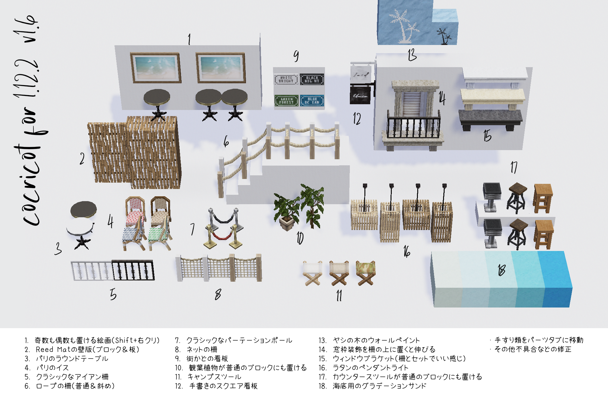 تويتر きぃこ Ki Ko على تويتر Update News Cocricotリソパ Modをv1 6にアップデートしました ブロックの追加や不具合の修正等 クッションは次回に見送り T Co Db57w5ybac 今回から リソパとmodはzipで一括dlされるので 解凍してから各所に配置