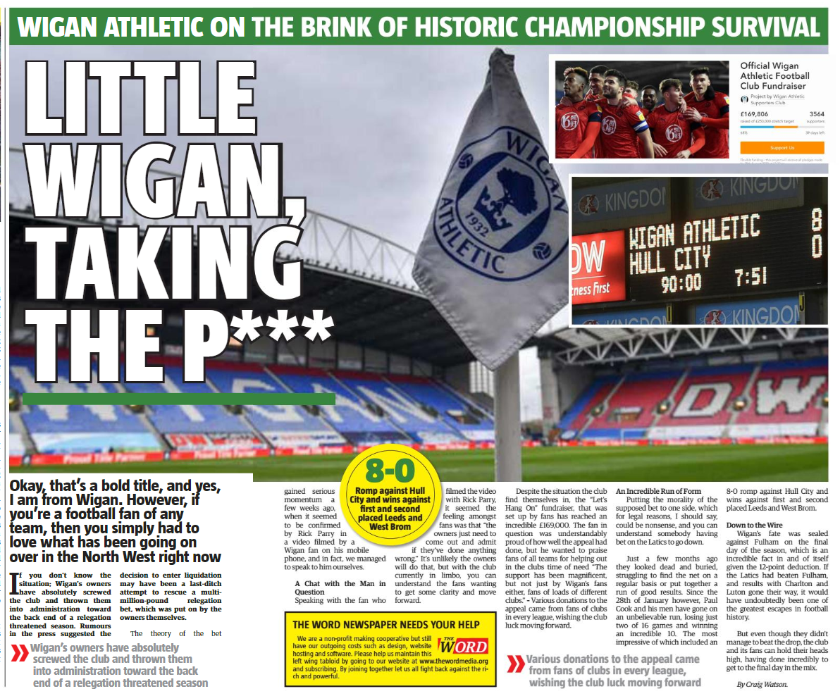 Wigan Athletic nearly survived on the final day, despite a hugely unfair 12-point deduction.

Although they didn't stay up, they do seem to have sparked a long overdue conversation (corruption)

Here's my story on the Latics and their 'nearly' survival.

#wigan #WiganAth #EFL
