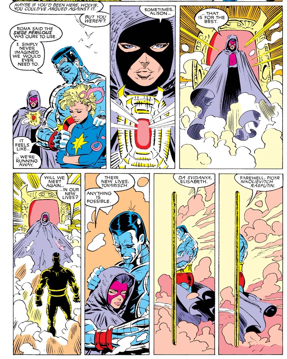 Silvestri’s illustration positions Psylocke as the portal itself – going through it as going to/through her - adding to the surreal atmosphere of anxiety and the sense of Betsy’s control over the moment and its events. 4/7