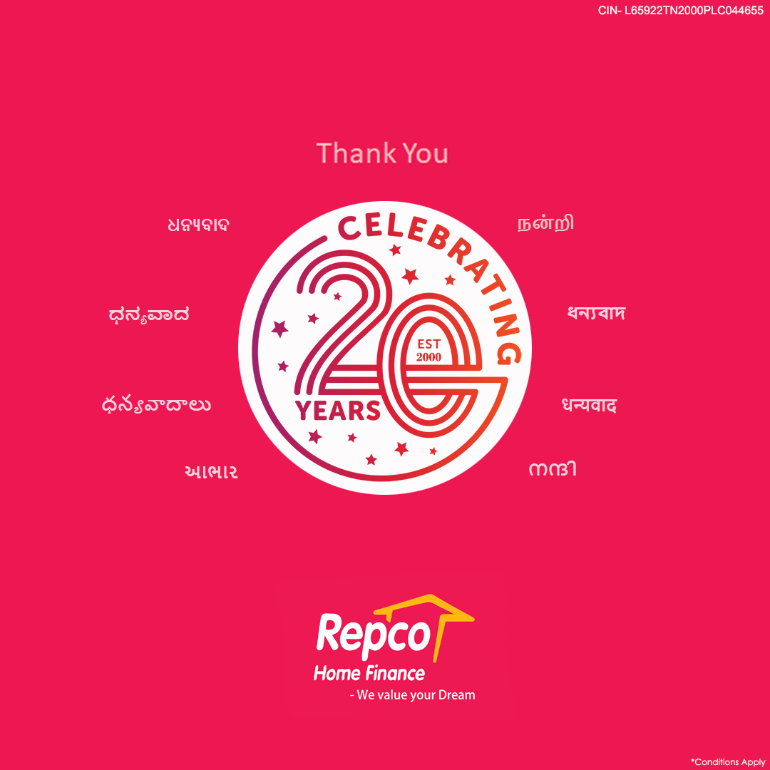 RepcoHome's tweet photo. On this occasion we thank all our customers, employees, stake holders and all those patrons who have made us cross this milestone of 20 years successfully. https://t.co/de6TdaRguN  #Repcohome20years #RepcoHome #HomeLoan #HomeFinance https://t.co/5FDQMlN4R7