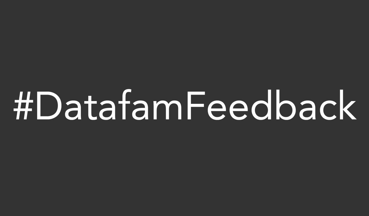 SParsonsDataViz's tweet photo. #datafamfeedback

https://t.co/o1F6OclYbT

ReflectionsInDesign new blog!

I'm really keen to hear the #datafam on this new initiative I want to kick start here.

Please read and let's try to adopt #datafamfeedback as part of our community feedback process! https://t.co/4yMWExYQ92
