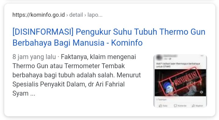 Megum101's tweet photo. Jangan mudah percaya berita yang belum ada fakta. Faktanya, Thermal Gun aman digunakan sehari-hari untuk mengukur suhu tubuh manusia. Yuk, kita menjadi pintar dan bijak dalam membagikan, menulis atau menerima informasi. #staysafe #Covid_19 #stophoax #thermogun https://t.co/fxgnm293mE