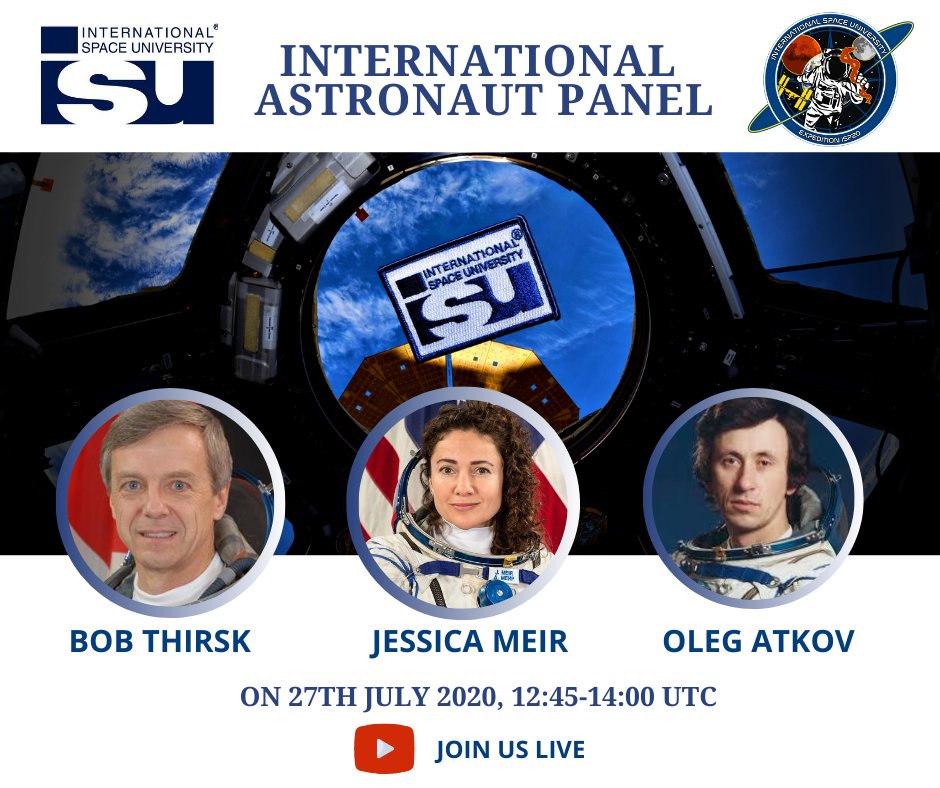 ISUnet's tweet photo. ISP20 "International Astronaut Panel" moderated by ISU alum Dr. Kris Lehnhardt @AerospaceDr focusing on Space and Public Health this Monday 27 July 20, 12.45 -14.00 UTC.
Tag your friends here and join us Live on YouTube https://t.co/uBNpySYxYw
#ISP20 #ISUonline #ISUnet #ASTRO https://t.co/Wlu02uuHtn