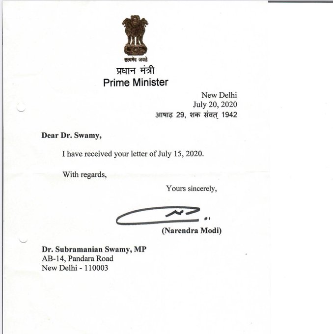 Amit2707's tweet photo. @Swamy39 Finally @narendramodi Ji Has Seen letter sent by @Swamy39 about #SushantSinghRajput Murder and PM acknowledged it. There is high chances of some strict Action Soon. https://t.co/yD0wCGq43x