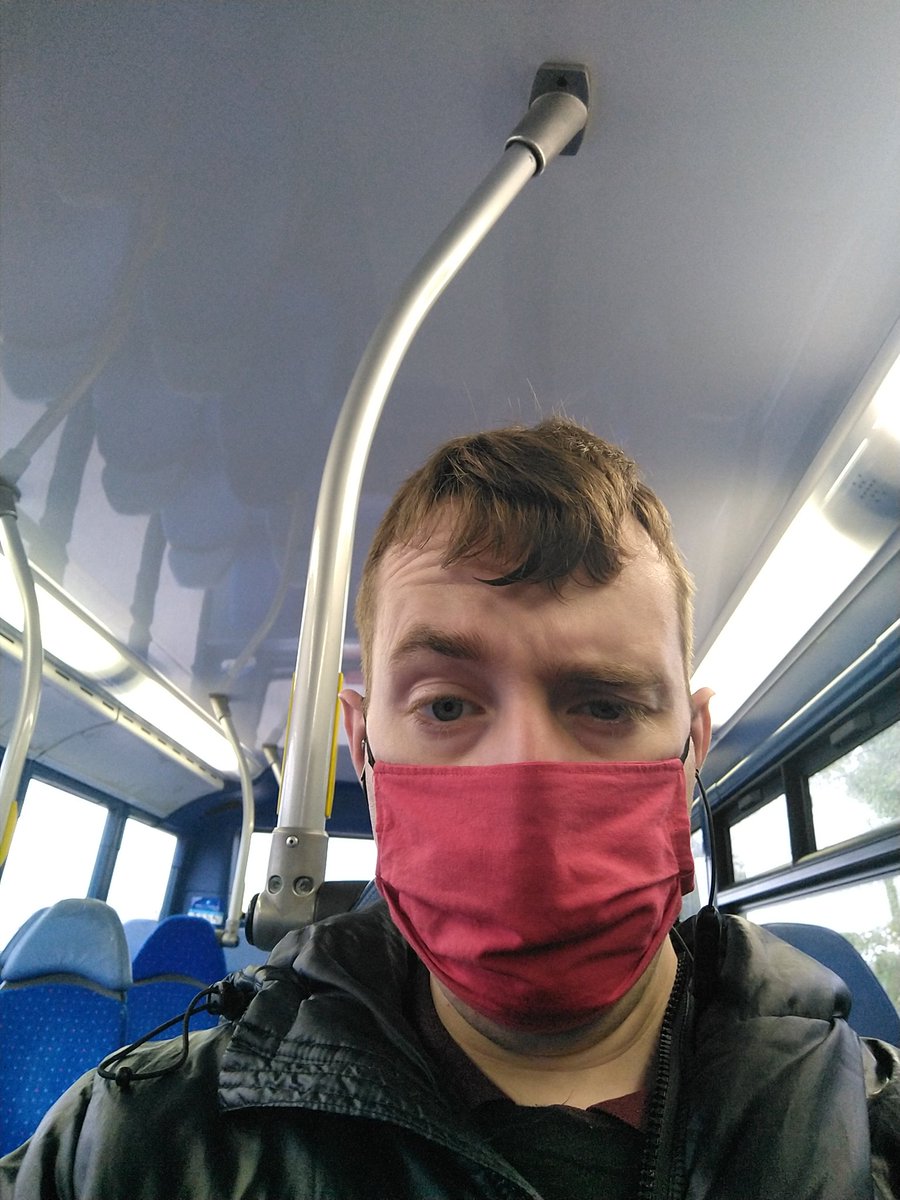 PinguCode's tweet image. Bus selfie. Raining outside, no one on bus. Appropriate time #BusSelfie #TheRedMask #CodebreakerNation 🤣👍